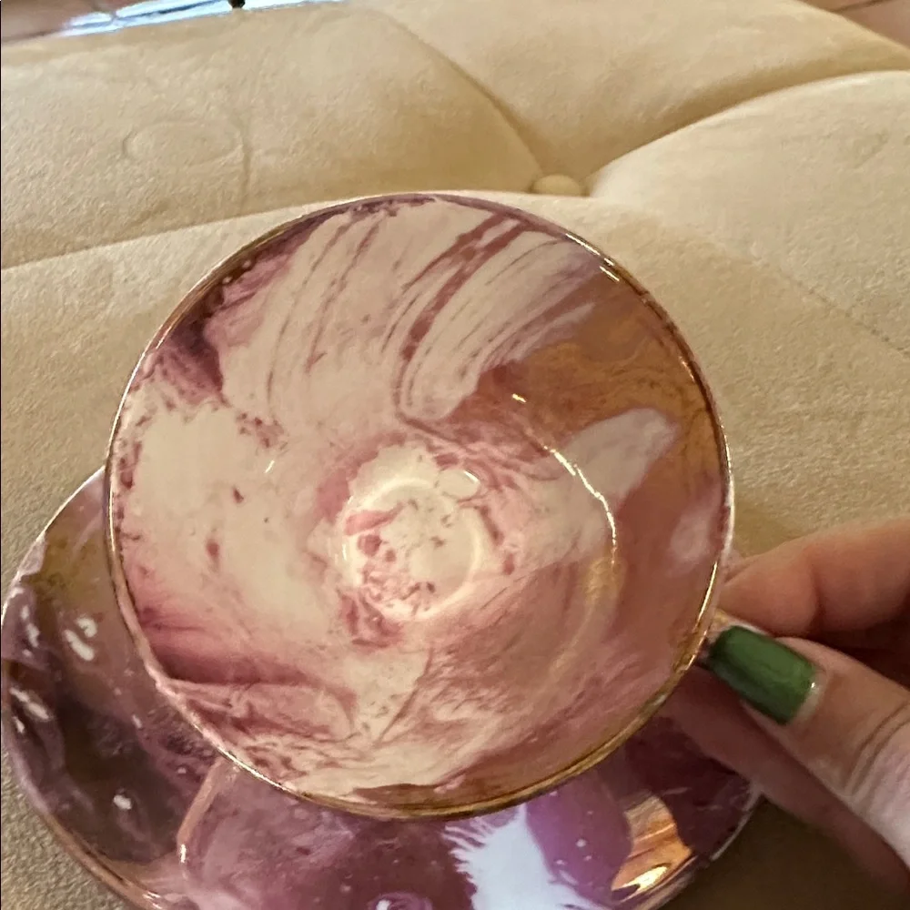 Sascha Brastoff Sacha Surf Ballet Pink Gold Teacup Tea Cup saucer Plate
